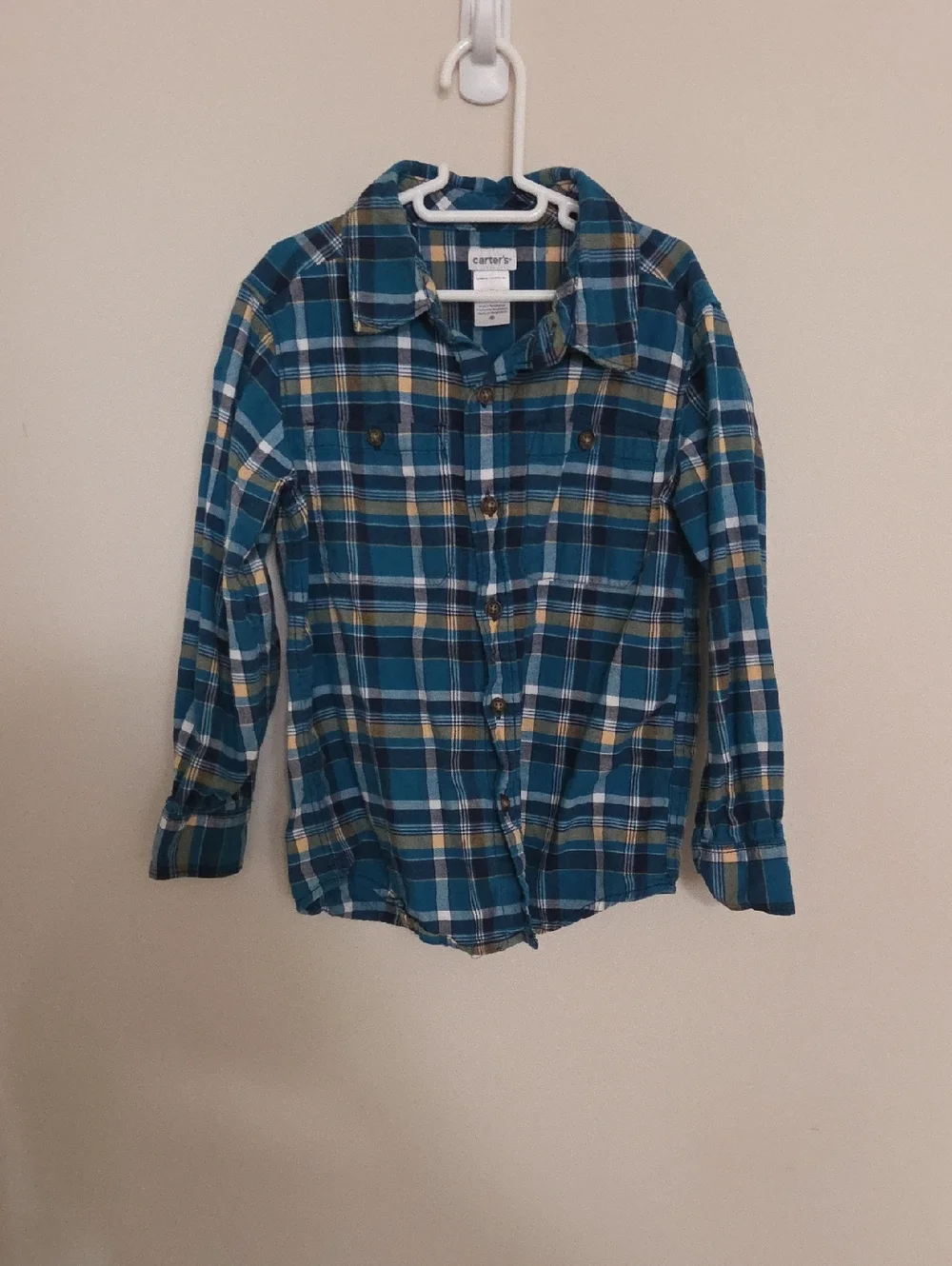 Carter's Teal and Yellow Plaid Button-Down Shirt